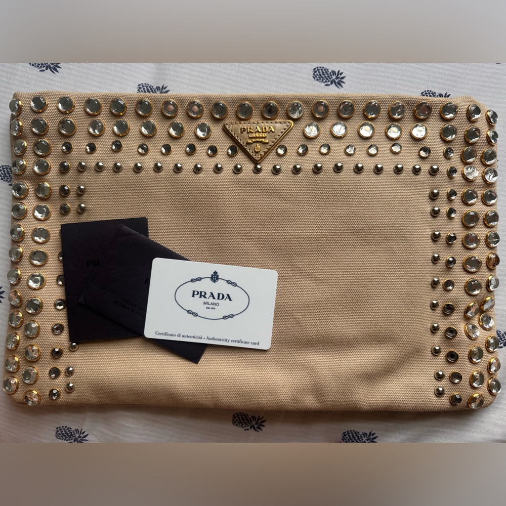 Prada vernice canapa studded clutch bag